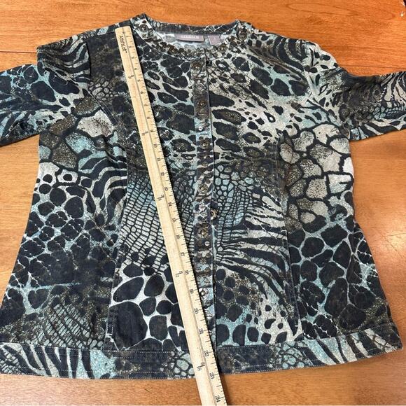 Chico's Womens Size 1 US 8 M Button Up Animal Print Jacket Top Bold Career Work - Picture 10 of 13